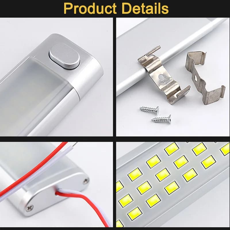 إضاءة LED قبة 12W، 12V/24V، لمقطورات السفر والشاحنات والفان، مصباح قراءة مشرق مع مفتاح، إضاءة عالية، حرارة منخفضة، تركيب سهل - 4