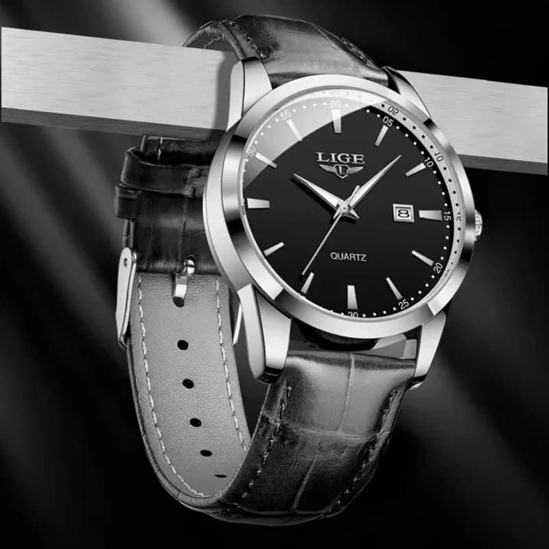 Relogios Masculino LIGE Top Brand Luxury Black Leather Watch For Men Fashion Military Sports Waterproof Men's Quartz Wristwatch - 3