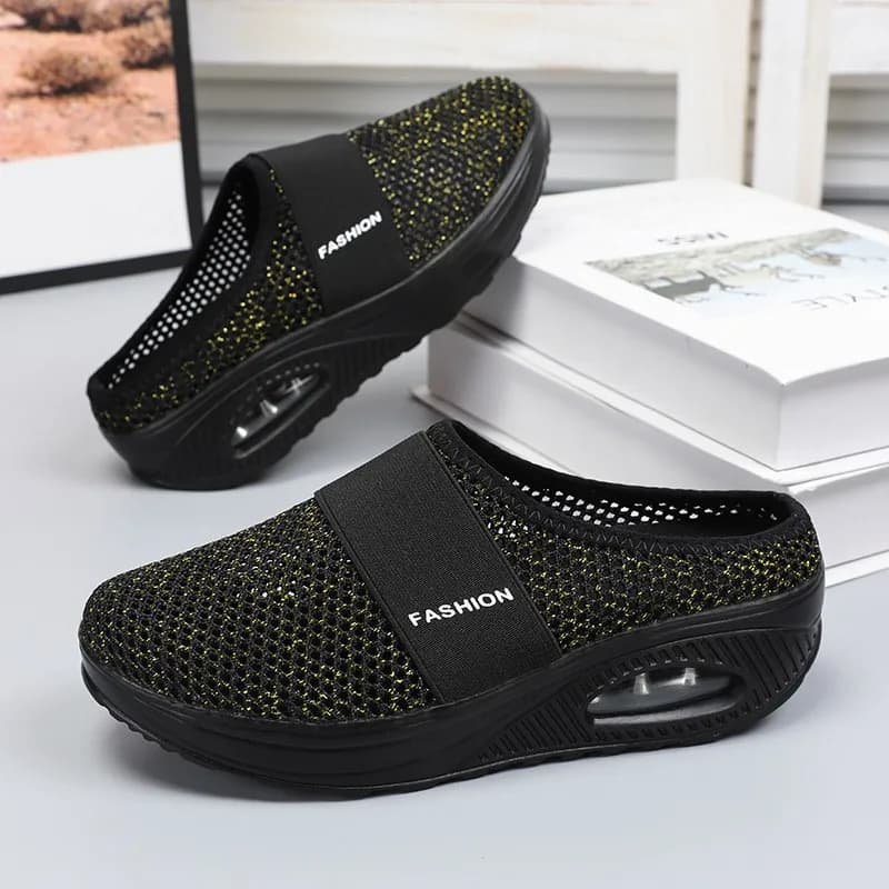 Real Air Cushion Women Mesh Wedge Slippers Premium Sandals Vintage Anti-slip Casual Mules Female Plus Size Platform Retro Shoes - 5
