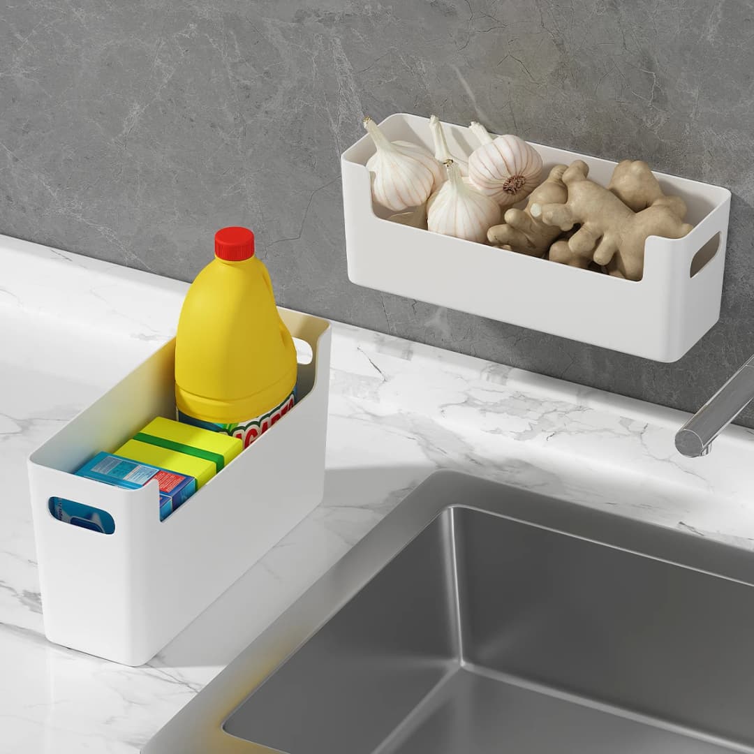 WORTHBUY الحائط لكمة الحرة الذاتي لاصق تخزين حامل أرفف خزانة الباب البلاستيك المنظم الرف اكسسوارات المطبخ - 3