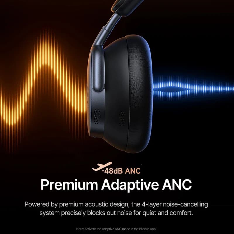 سماعات رأس لاسلكية Baseus Inspire XH1 من Bose مع تقنية إلغاء الضوضاء التكيفي ANC بتقنية Bluetooth 6.1 و 48dB، ودعم Hi-Res LDAC، وبطارية تدوم حتى 100 ساعة - 4