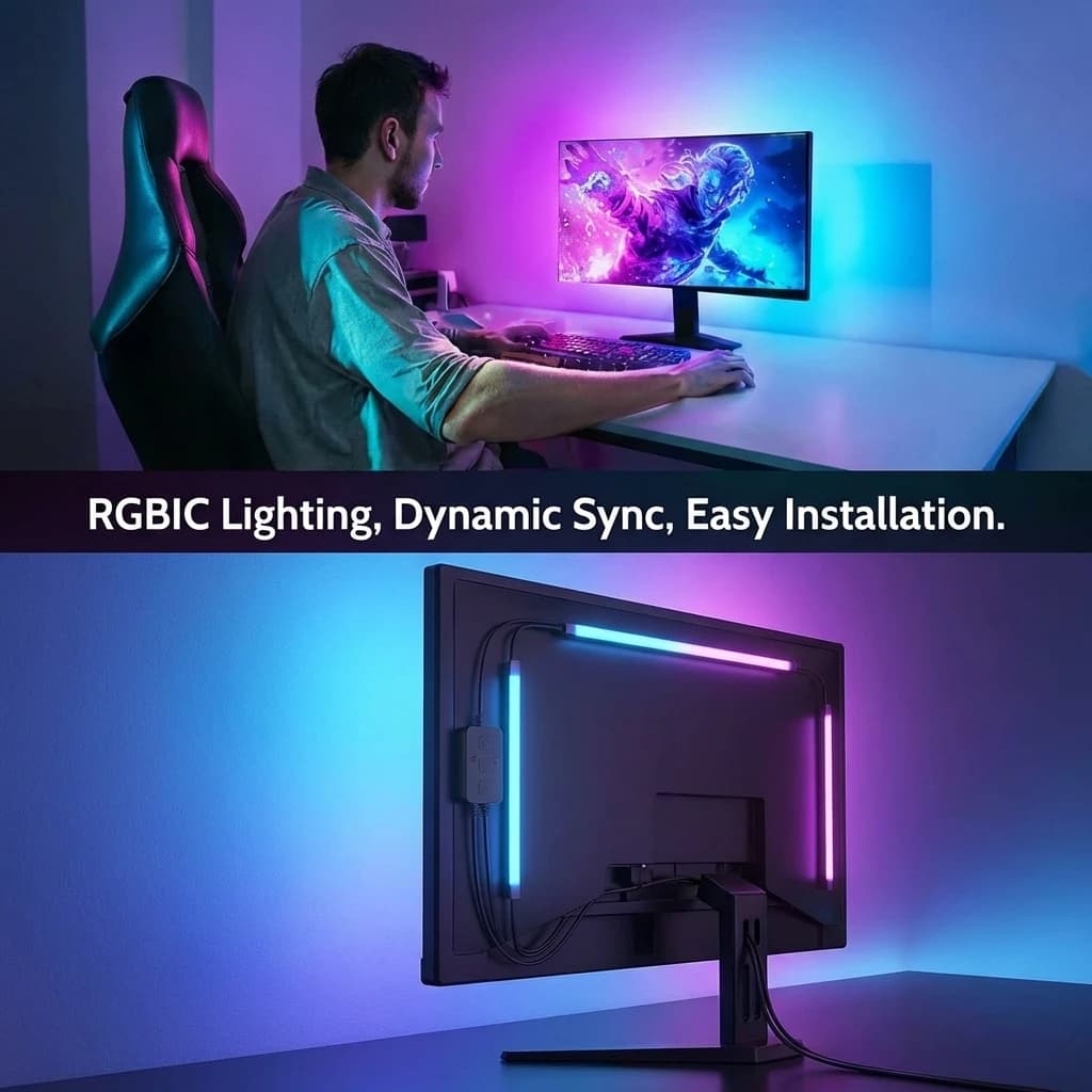 RGB Game Ambient Sync LED Light Strip Computer Monitor Display Backlight DIY Color Pickup Light Smart Gaming Room Decor - 2