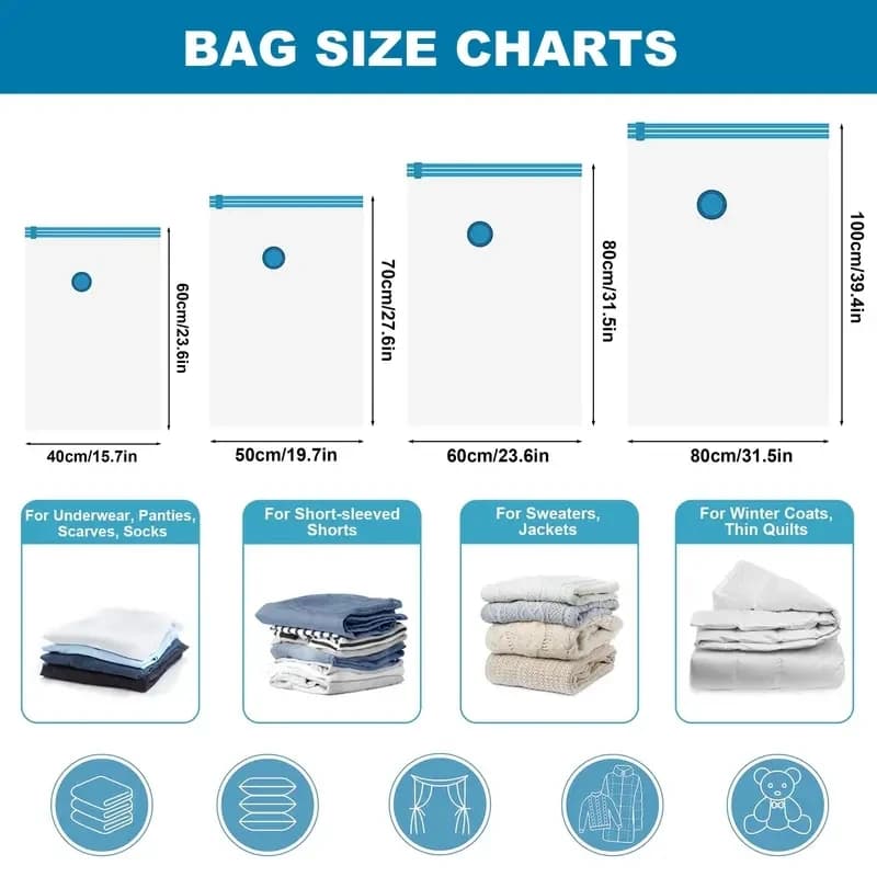 Vacuum Storage Bags More Space Save Compression Travel Seal Zipper for Clothes Pillows Bedding Closet Home Organizer - 6