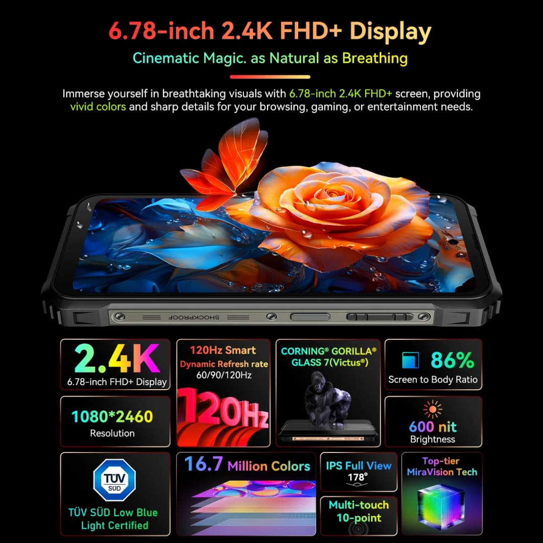 Blackview BL9000 5G Rugged Smartphone 6.78" 2.4K FHD+ Display (12+12)GB 512GB Mobile Phone 8800mAh With 120W - 3