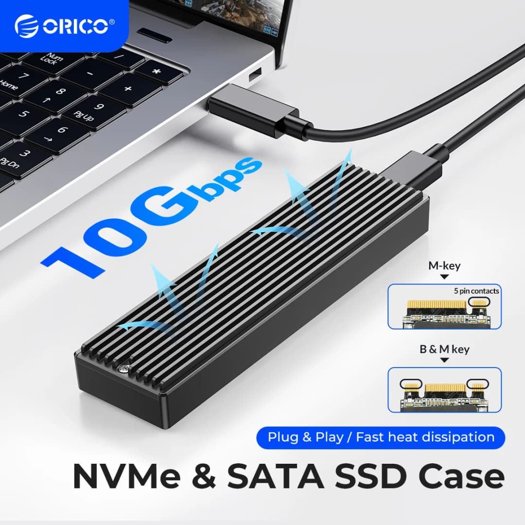 علبة ORICO M2 SSD NVMe USB Type C Gen2 10Gbps علبة PCIe SSD M2 SATA NGFF 5Gbps M.2 NVME غلاف صندوق القرص M.2 علبة SSD