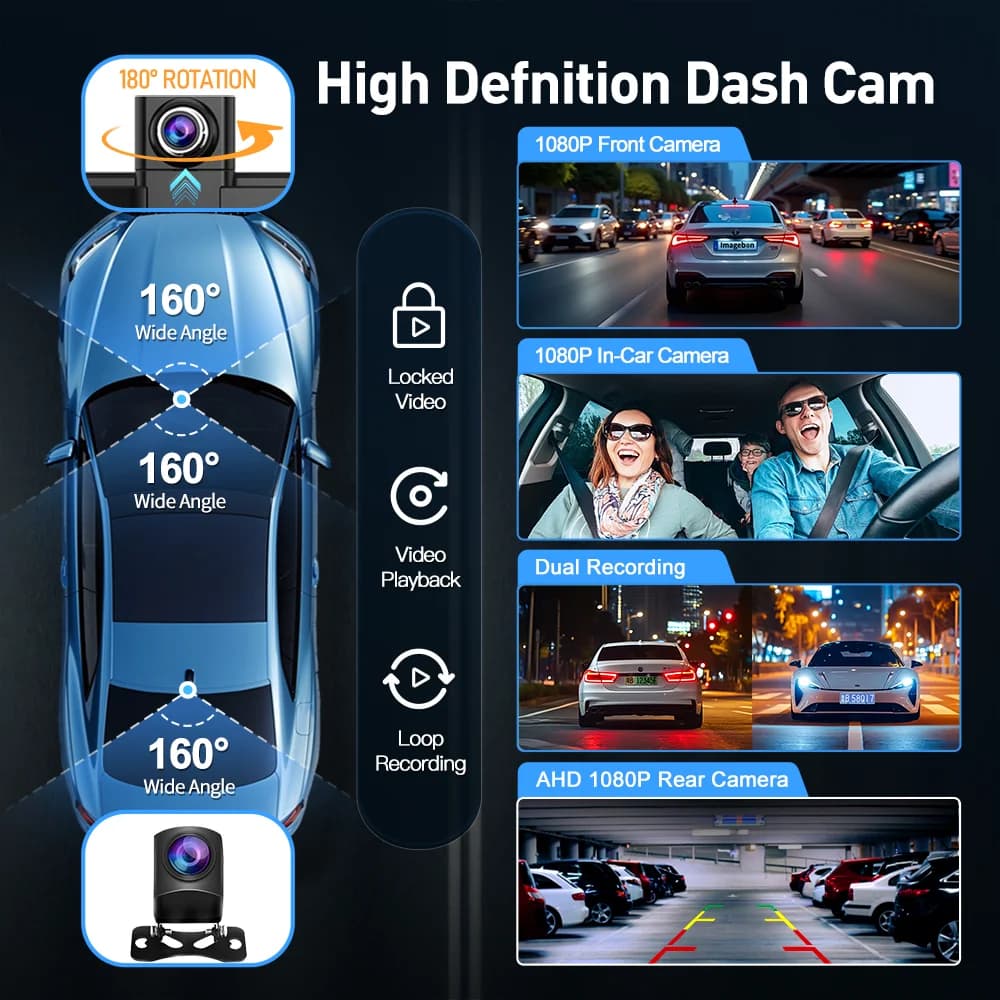 كاميرا سيارة Imagebon H70 Pro 4K ADAS بشاشة مدمجة 11.4 بوصة، تسجيل فيديو، كاربلاي لاسلكي، أندرويد أوتو، رؤية ليلية، GPS - 4