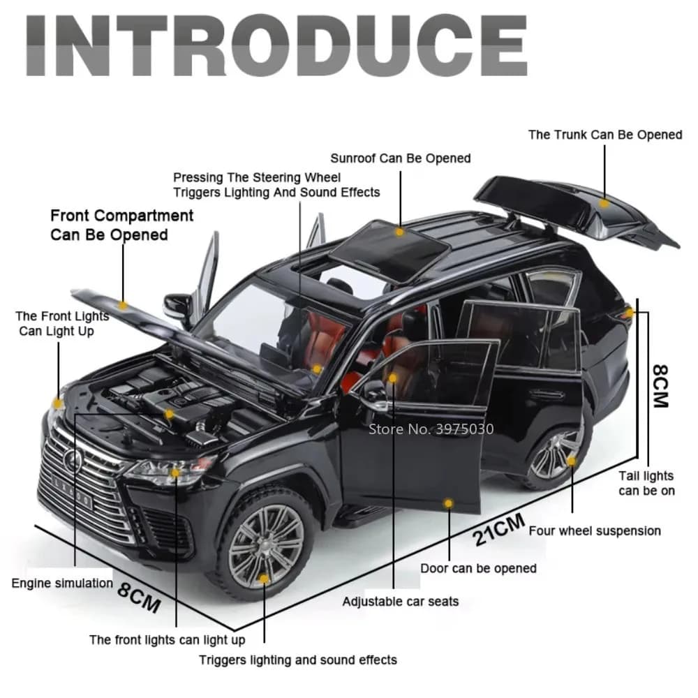 نموذج سيارة LX570/LX600 مقياس 1:24، 6 أبواب مفتوحة مع موسيقى وإضاءة، هدية عيد ميلاد للأطفال - 3
