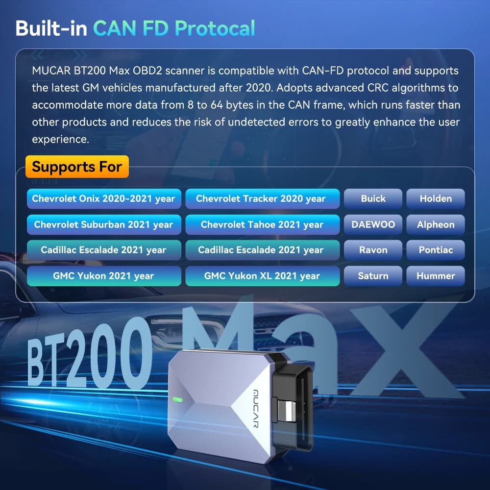 ماسح MUCAR BT200 Max OBD2 تحديث مجاني مدى الحياة تحكم ثنائي الاتجاه CAN FD أداة تشخيص جميع الأنظمة 15 إعادة ضبط لجميع السيارات - 5