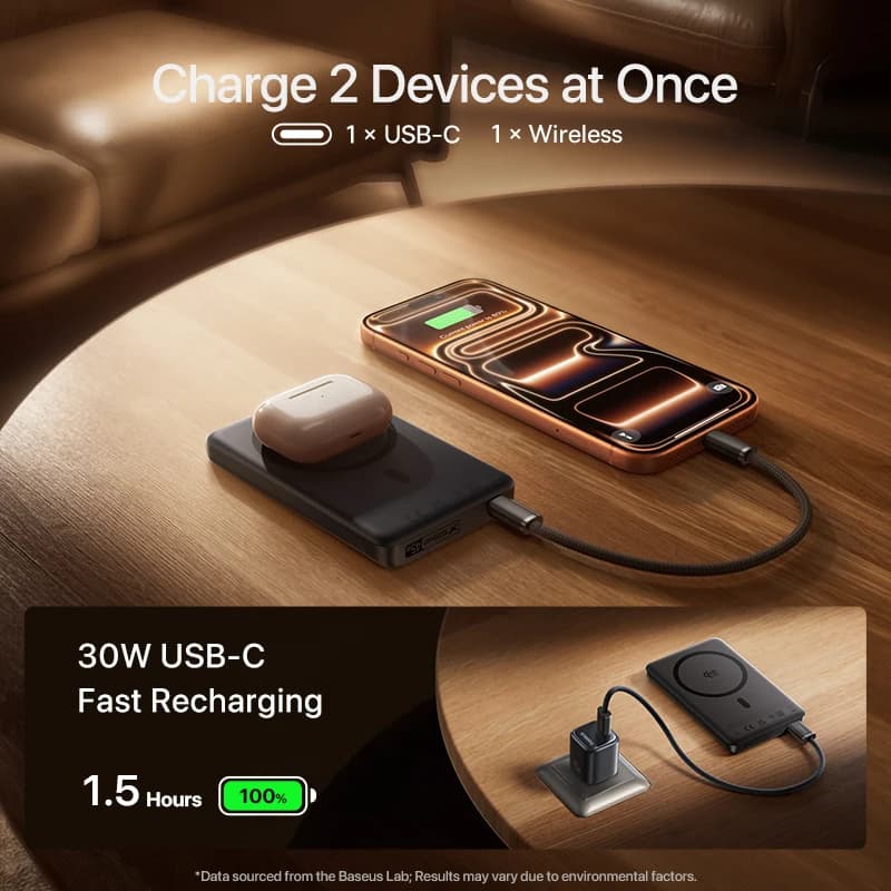 Baseus Qi2.2 25W Power Bank 10000mAh Magnetic Wireless Charging PD 45W USB-C Power Bank For iPhone 17 16 Pro Max Samsung S25 - 5
