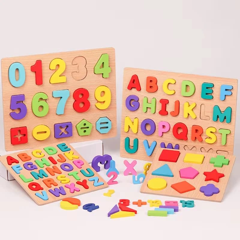 Toddlers Wooden Puzzle Montessori Baby Toys ABC Alphabet Number Shape Matching Board Game Preschool Educational Toy for Kids 2-4 - 4