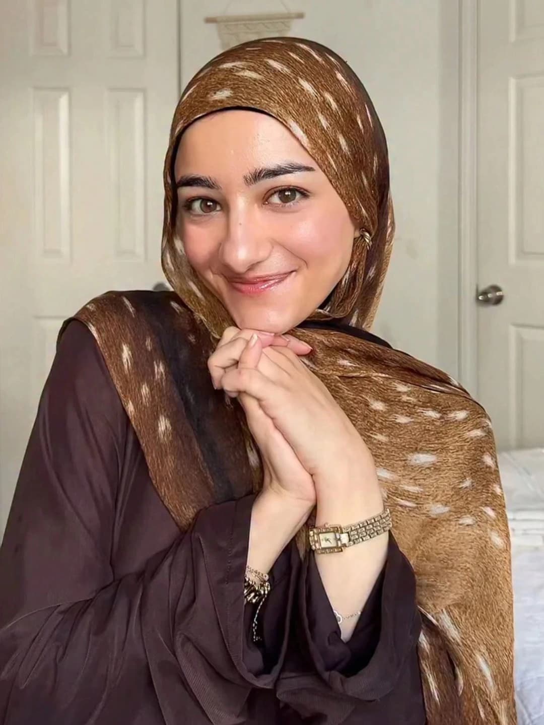 Bohemian Style Watercolor Deer Print Hijab Women Soft Islam Ramadan Muslim Hijabs Foulard Shawl Wrap Scarf Headscarf Scarves - 2