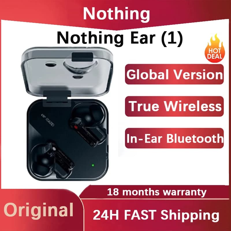 سماعات الأذن اللاسلكية الحقيقية Nothing Ear 1 مع خاصية إلغاء الضوضاء النشطة، سماعات بلوتوث داخل الأذن محمولة ومقاومة للماء للموسيقى والعمل والألعاب