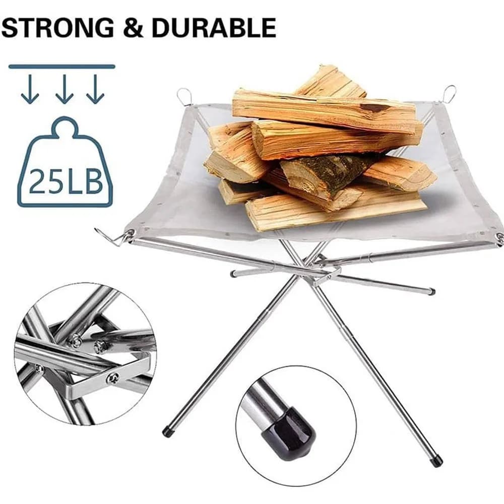 Stainless Steel Outdoor Camping Campfire Fire Rack Foldable Mesh Fire Pit Wood Stove Fire Frame Rack Garden Backyard BBQ Bonfire - 4