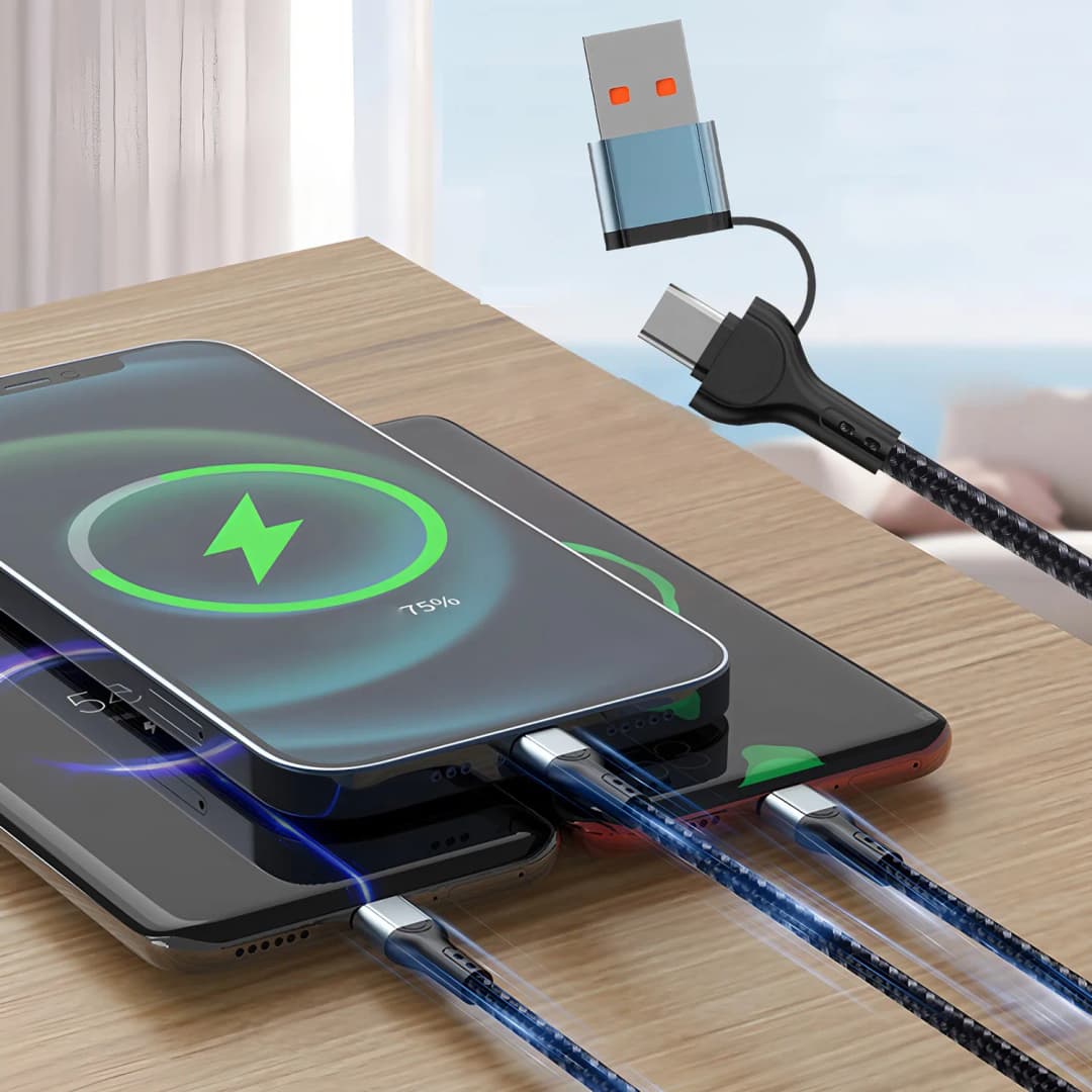3 In 2 Fast Charging Cord for Iphone Samsung Huawei Micro Usb Type C Charger Cable 1.2M Multi Usb Port Multiple Usb Charging Cor - 5
