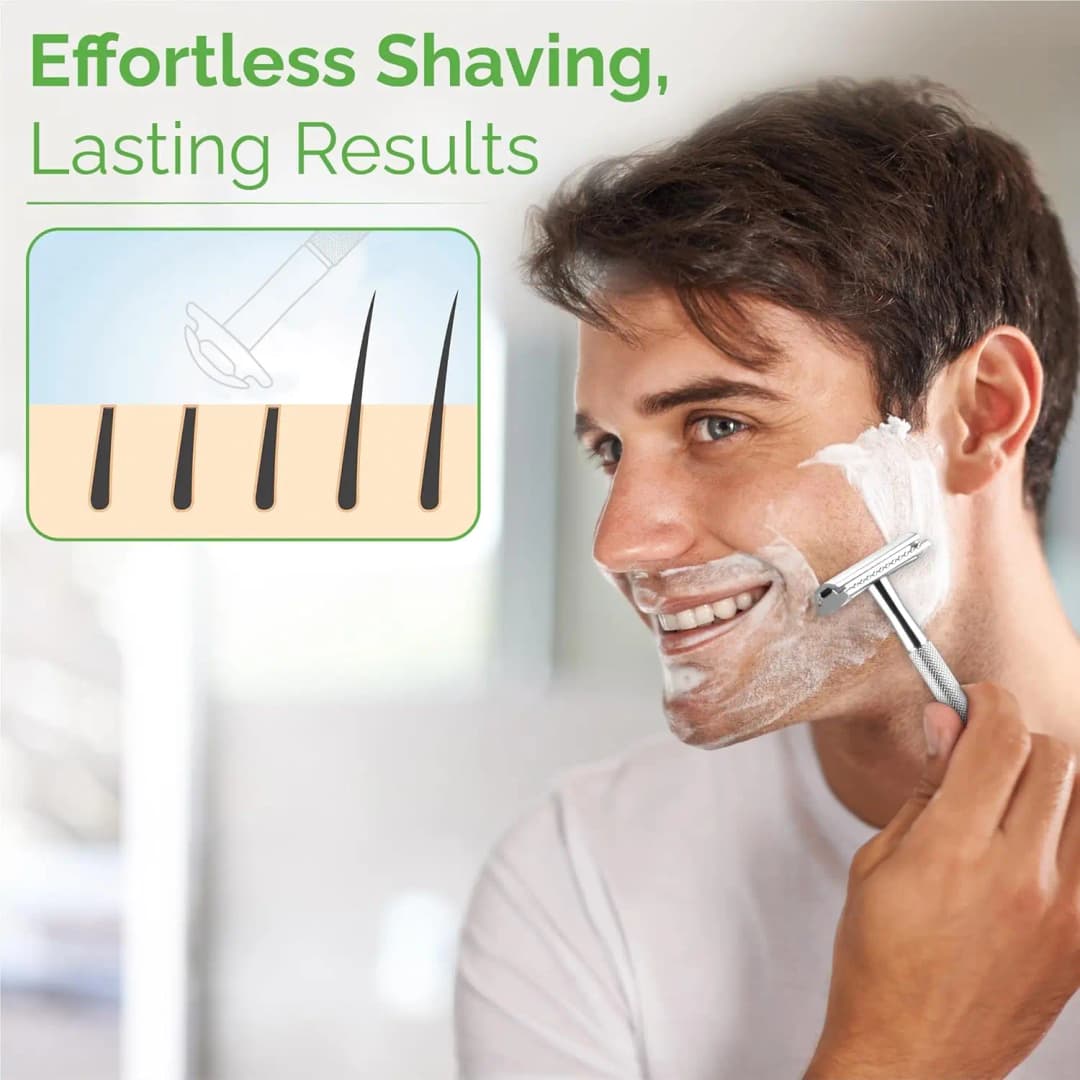 شفرة حلاقة آمنة ذات حدين للرجال والنساء، شفرة معدنية مع 10 شفرات حلاقة آمنة مطلية بالبلاتين، شفرة صديقة للبيئة - 3
