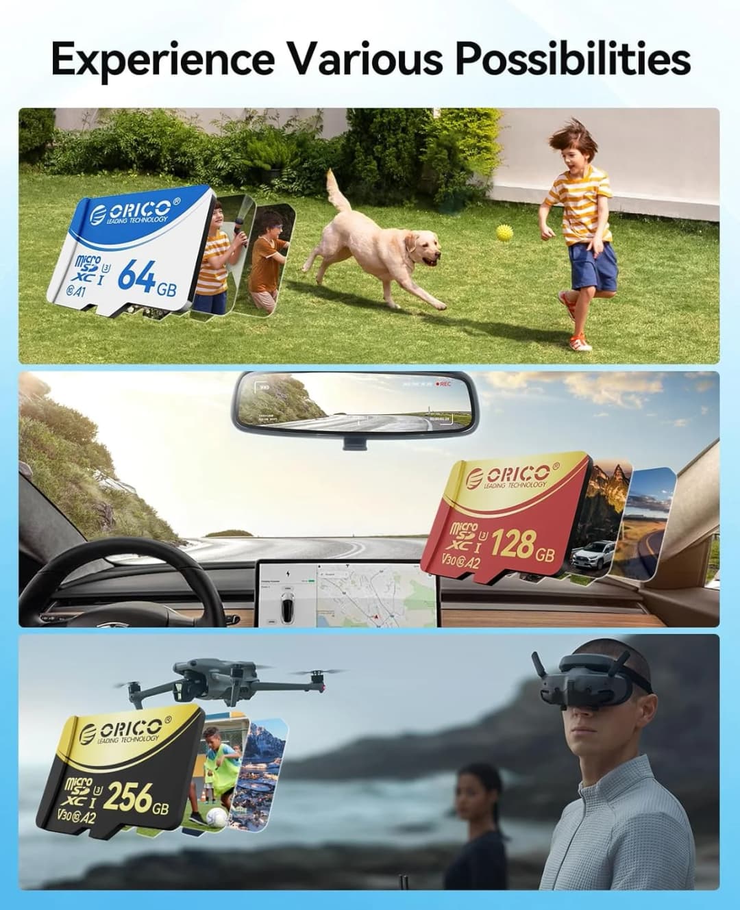 بطاقة ذاكرة ORICO T3 128GB microSDXC UHS-I، قراءة 70 ميجابايت/ثانية، كتابة 60 ميجابايت/ثانية، تسجيل 4K UHD، U3، Class10، V30، A1، مايكرو إس دي للكاميرا - 5