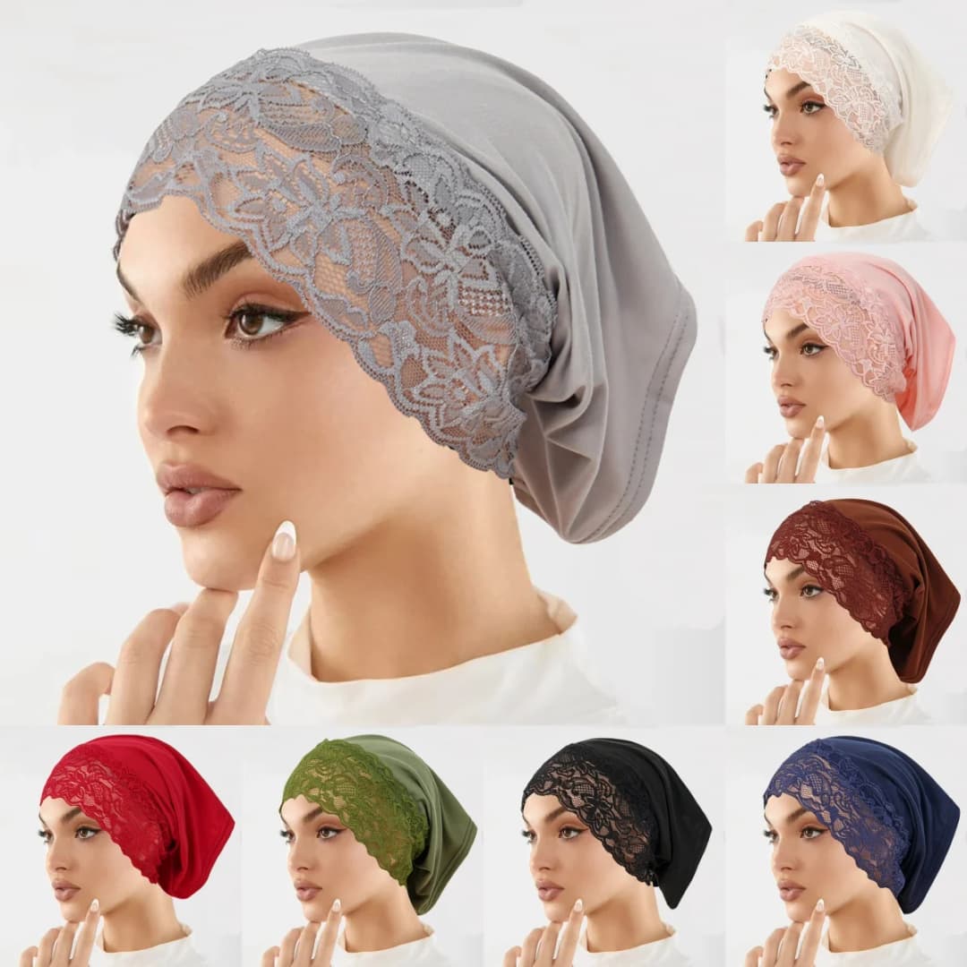 2025 New Inner Hijab Undercap With Lace Muslim Turban Islam Underscarf Hijab Bonnet Soft Stretch HIjabs Tube Cap Turbante