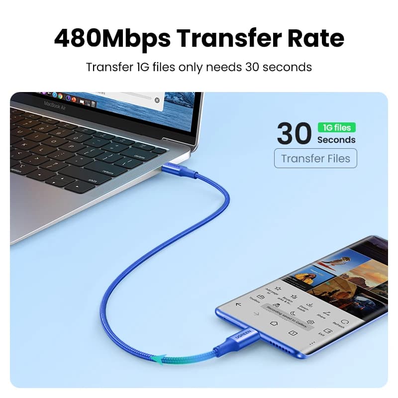 كابل UGREEN USB C PD100W من النوع C إلى النوع C لجهاز MacBook وiPhone 17 وSamsung S25 كابل شحن سريع USB Type C QC4.0 - 4
