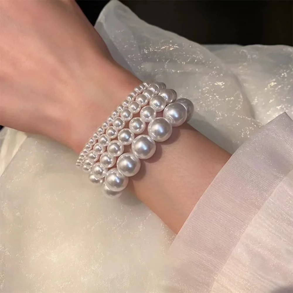 Handmade High Quality Resin Faux Pearl Bracelet Minimalist Round Bead Bangle for Women Men Wedding Jewelry Party Gift - 2