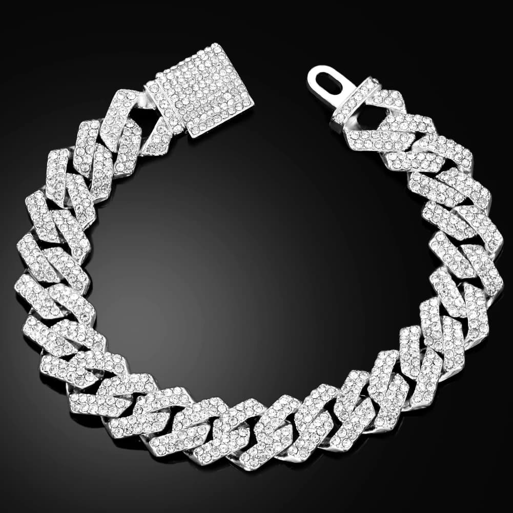 14MM Iced Prong Link Cuban Chain Bracelets for Men Women Full Rhinestones Chunky Miami Cuban Bracelet Punk Hip Hop Jewelry Gift - 2