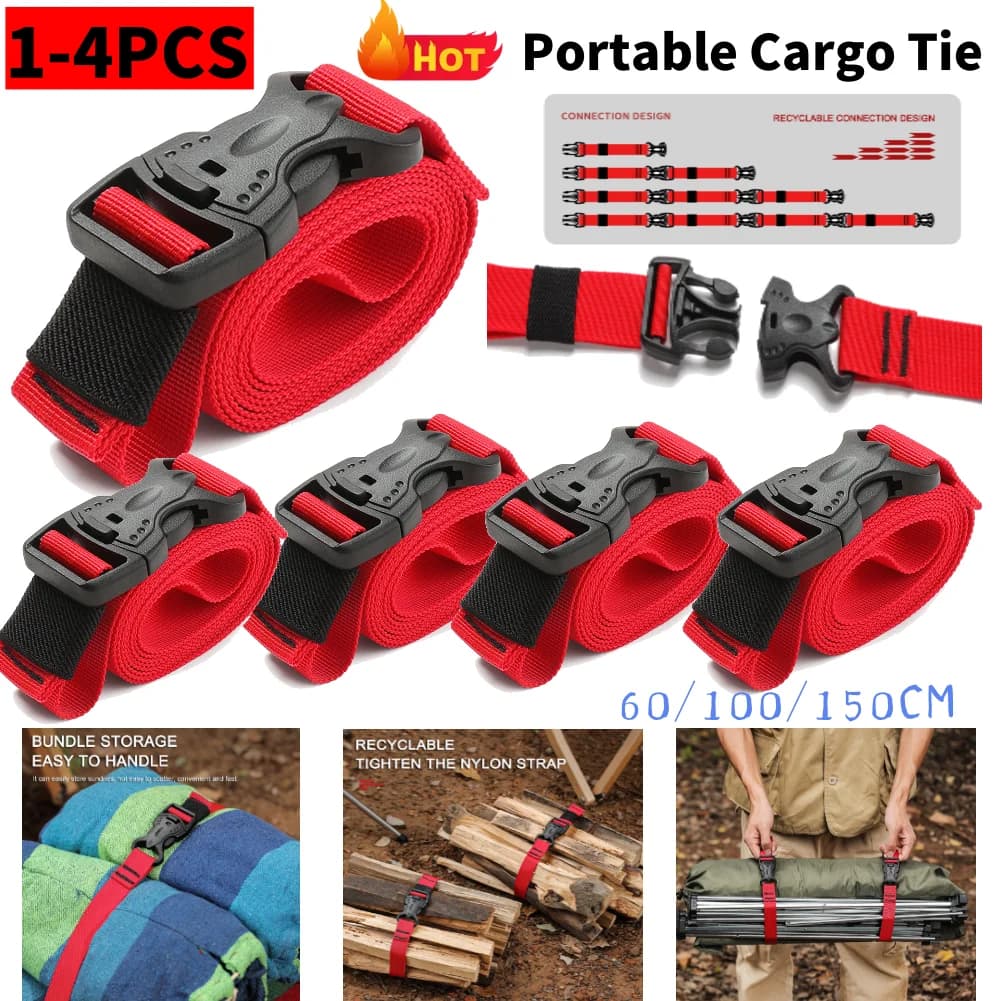 حزام أمتعة محمول مع خطاف تحرير سريع، مناسب للتخييم والسفر، 1-4 قطع