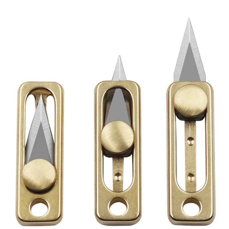 Mini Brass Push Knife Keychain Portable Edc Keychain Pendant Unpacking Express Opener Outdoor Camping Tool Mini Knife Key Ring - 2
