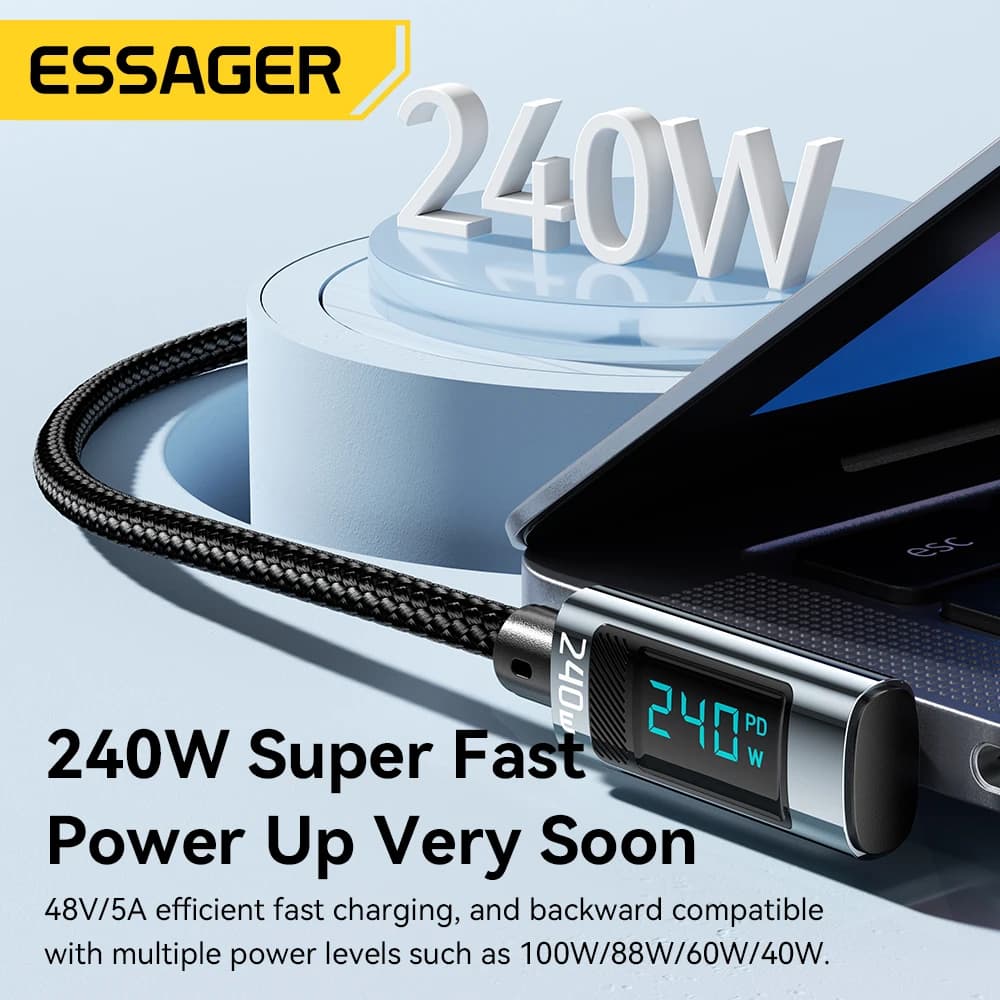 Essager 240W USB Type C Cable 90 Degree Angle PD Fast Charging Charger Wire for iPad MacBook pro Xiaomi Samsung Huawei - 4