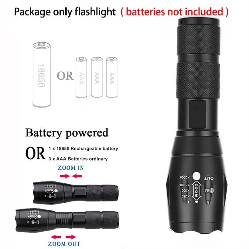 Portable Battery Powered Zoom LED Flashlight Mini Flash Light Torch Lantern 3 Lighting Modes Camping Lamp - 6