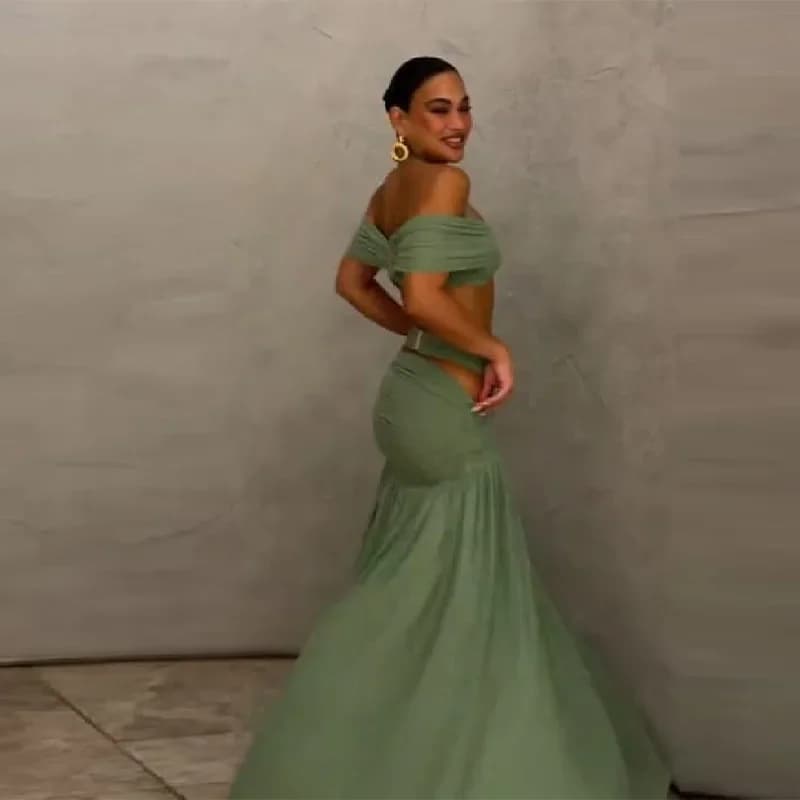 Elegant Sequin Floral Two Piece Set For Woman One Shoulder Crop Top + High Waist Cutout Mini Skirt Vacation Party Co-ord Set - 4