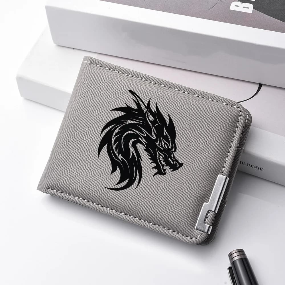Men's Short Wallet PU Leather with Personalized Dragon Head Pattern Multi-functional Credit Card Storage Wallet - 3