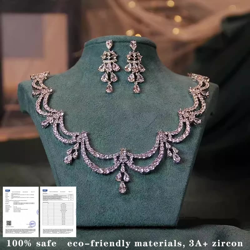 قلادة عروس، مجوهرات عالية الجودة، إكسسوارات فستان مرصعة بالزركونيوم، مجموعة أقراط، زينة، هدية عيد الميلاد وعيد الفطر