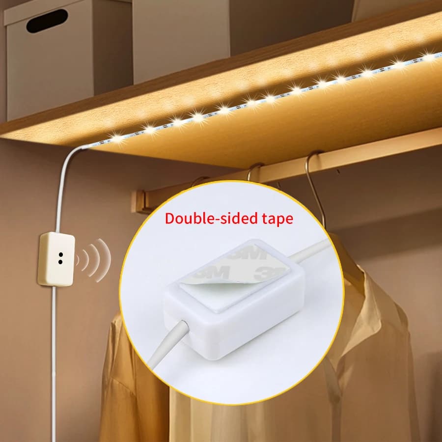 إضاءة ليد تحت الخزانة 1-10 متر، شريط ليد USB 5V مع مفتاح استشعار حركة اليد، إضاءة خلفية للمطبخ والسلالم والخزانة والسرير - 2