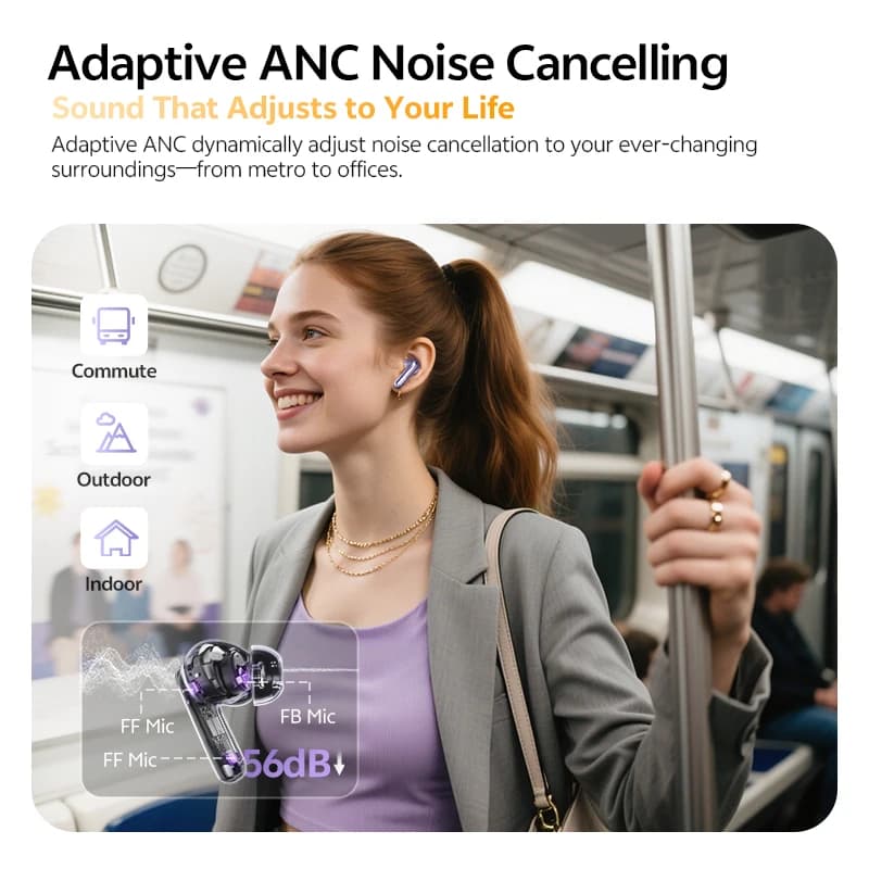 سماعات QCY MeloBuds N70 HT18 لاسلكية هجينة صوت عالي الدقة مع LDAC بلوتوث 6.0 سماعات أذن شحن لاسلكي 50 ساعة - 4