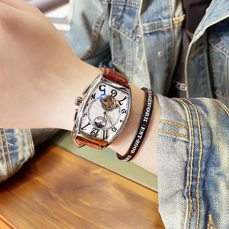Luxury Automatic Mechanical Watch for Men Sports Watches Tourbillon Skeleton Military Male Clock Cool Tonneau Man Wristwatch - 6