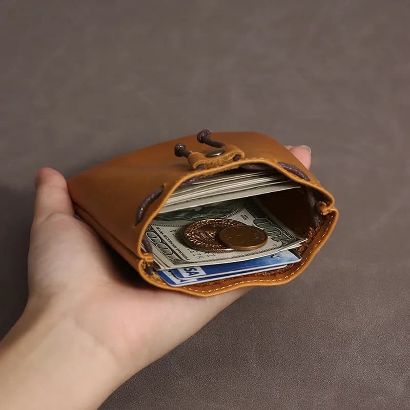 الجملة الجلود الرباط الحقيبة خمر جلد البقر بطاقة حقيبة التخزين اليدوية عملة كبسولة تغيير حقيبة الحقيبة المال الصغيرة - 2