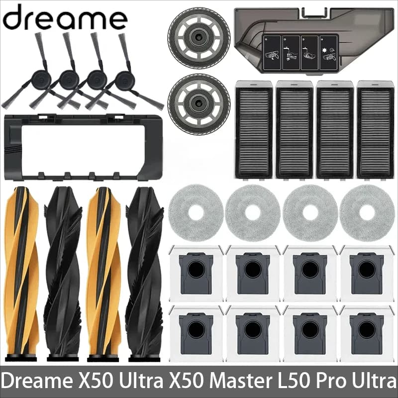 قطع غيار لمكانس Dreame X50 Ultra/X50 Master/L50 Pro Ultra/L40S Pro Ultra/L40s Ultra/MOVA V50 Ultra، فرشاة رئيسية، فلتر، مناديل تنظيف، كيس غبار