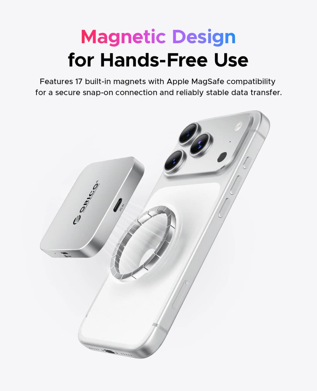 ORICO Magnetic USB C Hub Card Reader 6 IN 1 USB-C to SD/TF Slot Adapter PD100W USB C HUB For Phone Laptop USB Expansion Hub Dock - 3