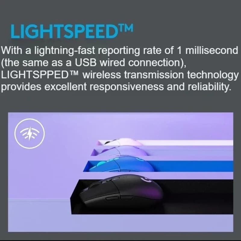 ماوس ألعاب Logitech لاسلكي Lightspeed مناسب للميزانية 12000DPI مستشعر HERO للاعبين العمل المكتبي تصميم خفيف الوزن - 3