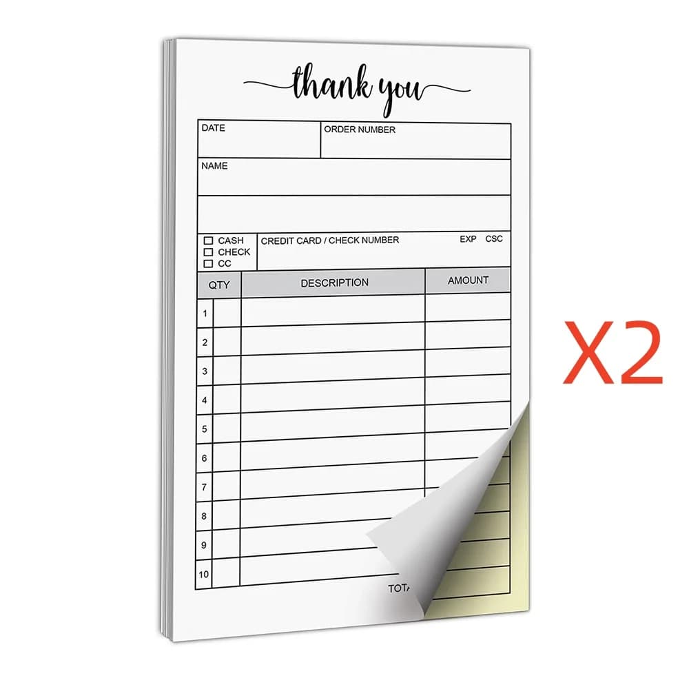 Bview Art 2-Part Carbonless Receipt Book - Duplicate Sales Order & Invoice Pad for Small Business SMB Use - 5