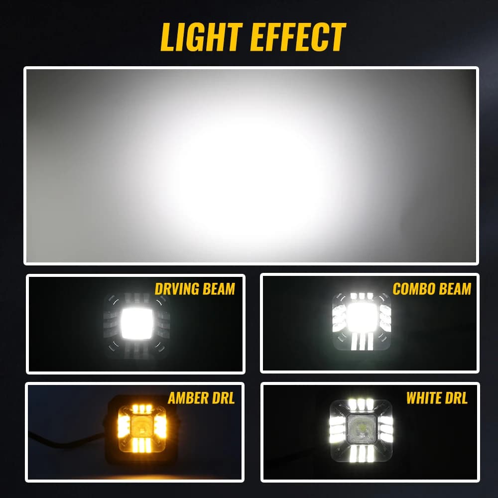 إضاءة عمل LED جديدة مقاس 3 بوصات، بيضاء وصفراء، شريط إضاءة LED 4x4، بقعة وإضاءة غامرة 50000 لومن للجرارات والشاحنات والسيارات الرباعية 12V 24V - 3
