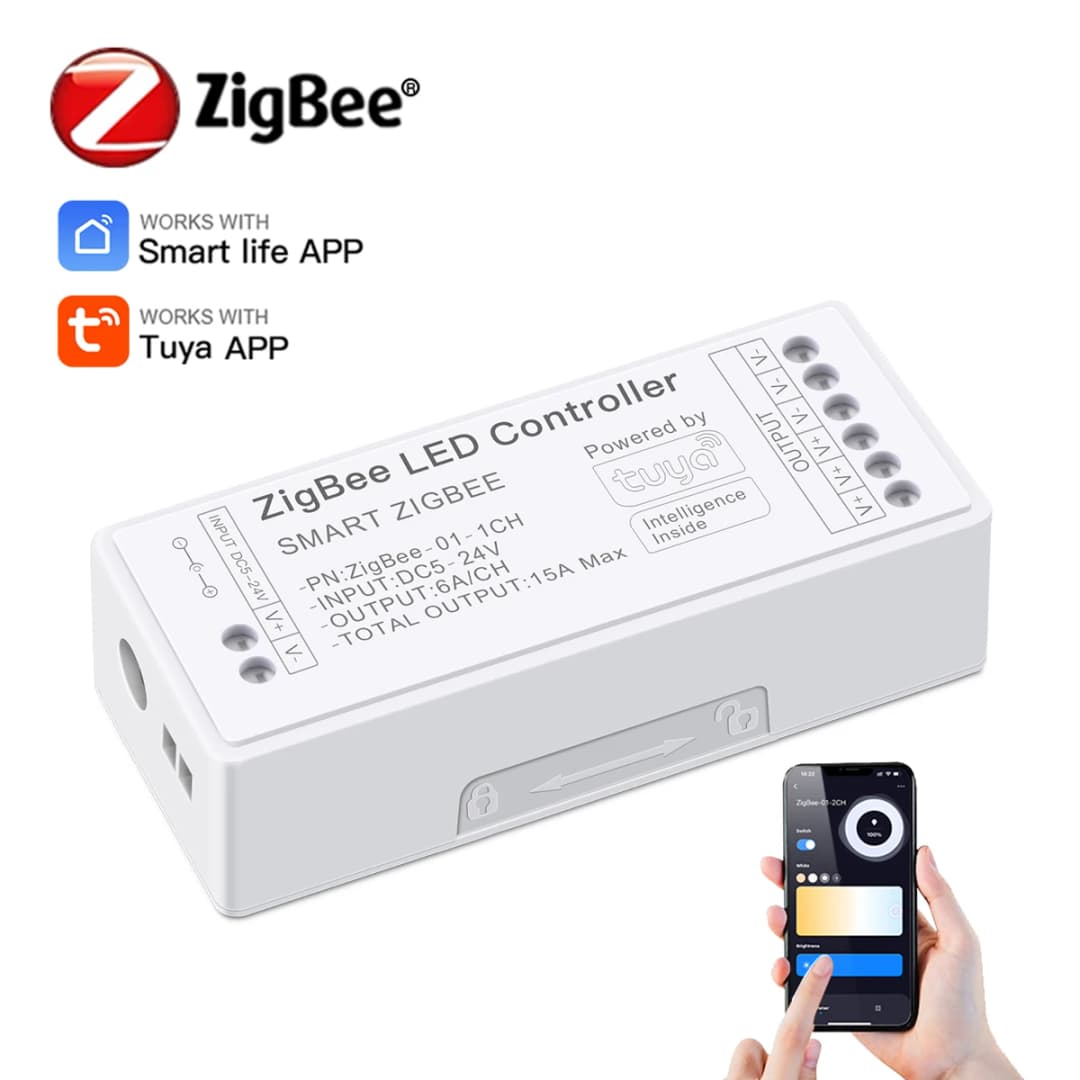 وحدة تحكم Zigbee DC5V 12V 24V صندوق خافت إضاءة LED يعمل مع Tuya Smart Life شريط LED بلون واحد COB 5050 2835 تطبيق التعتيم