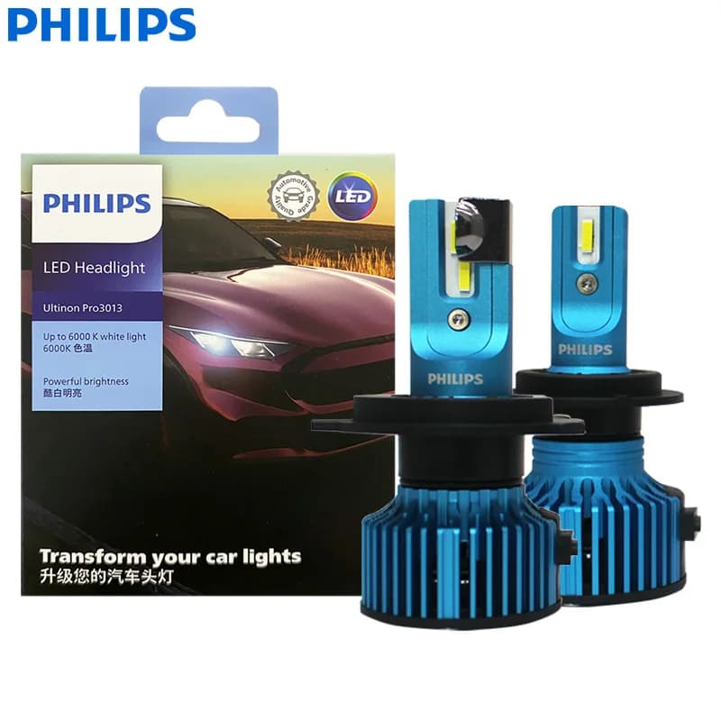 Philips LED H4 H7 Ultinon Pro3013 Car Headlight 6000K Cool White Bulbs 12/24V Power Bright Light Original Upgrade LED Lamps