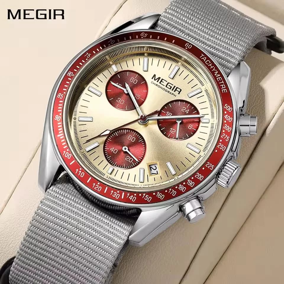 MEGIR 2247 ساعة رياضية سوداء جديدة كرونوغراف كاجوال بحزام من النسيج، كوارتز مقاوم للماء، ساعة يد للرجال - 3