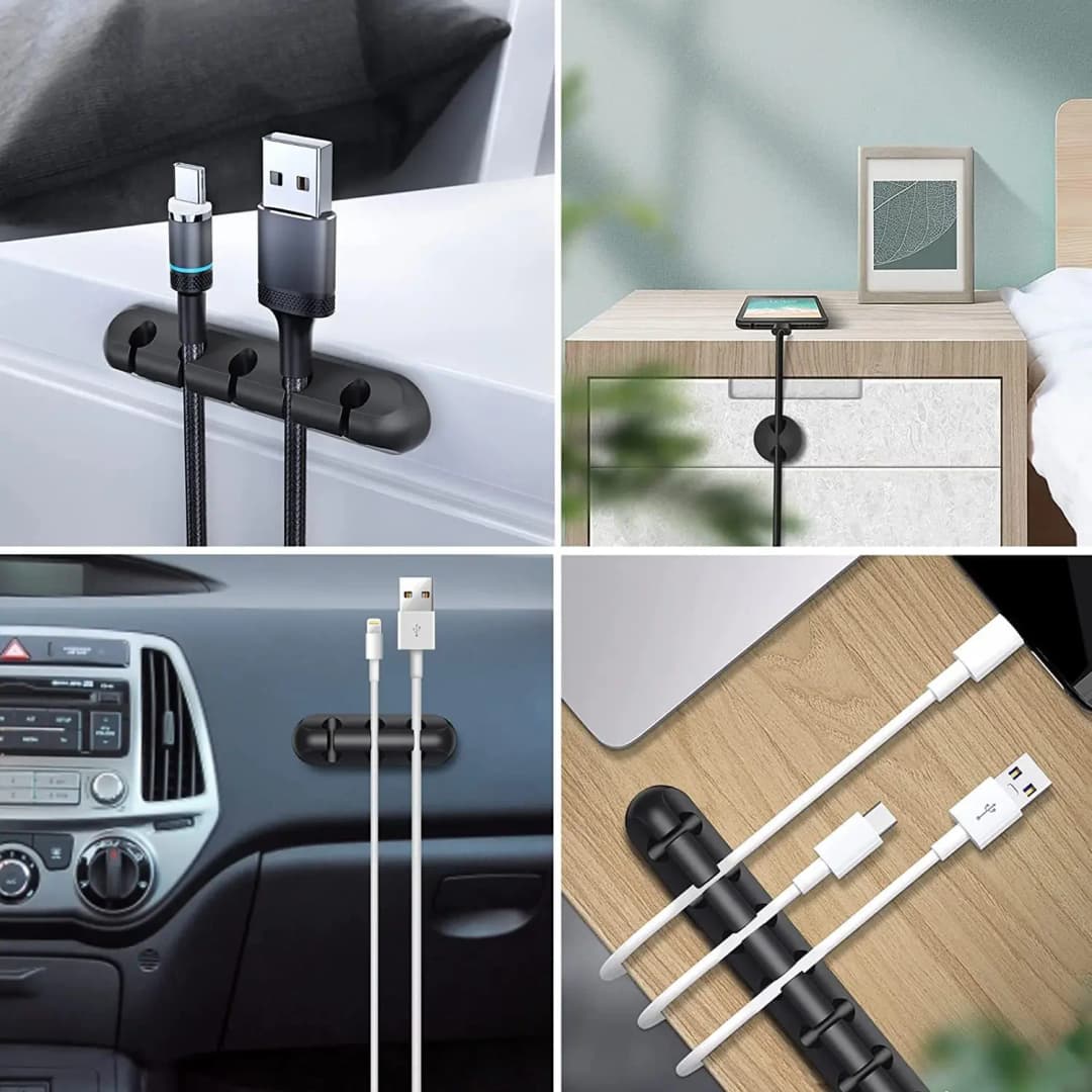 سطح المكتب شحن كابل نقل بيانات المثبت متعدد المنافذ الإبداعية خط التخزين المواد سيليكون منظم الكابلات جهاز ترتيب الأسلاك - 5