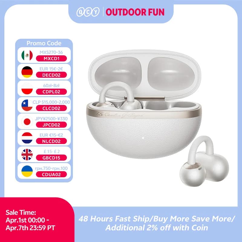 QCY CT06 Crossky C50 Open Ear Wireless Earphone 4-Mic Calls Bass Boost Earbuds Bluetooth 6.0 Clip On OWS Sports Headphone 35Hrs