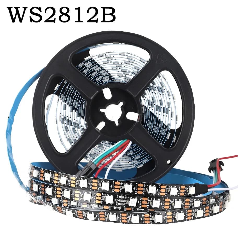 شريط إضاءة LED ذكي WS2812B 5050 RGBIC مع IC قابل للعنونة الفردية 30/60/144 بكسل/LED/م DC5V أسود مقاوم للماء IP30/67