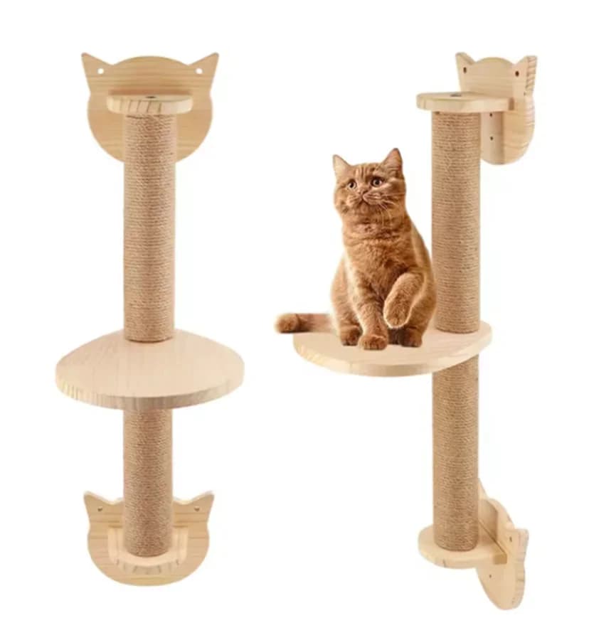 Wooden Cat Climbing Shelves Wall Mounted Cat Tree Sisal Scratching Post Pedal Hammock Indoor Kitten Playground Cats Accessories - 5