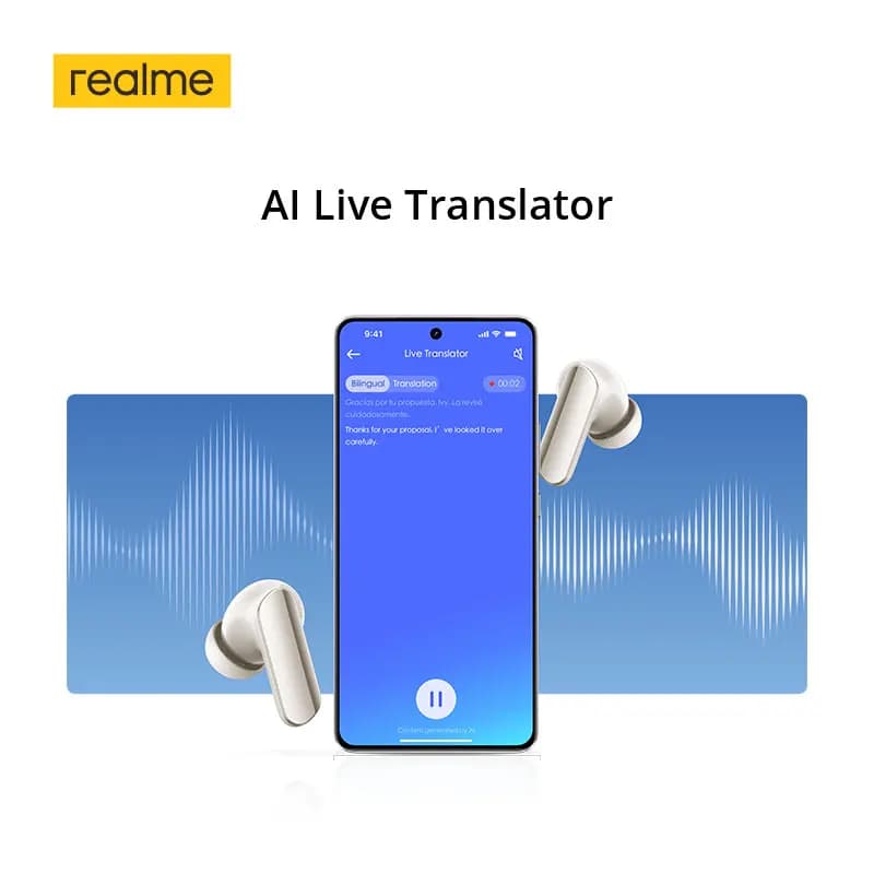سماعات realme Buds Air7 Pro TWS النسخة الروسية 53dB 6 ميكروفون إلغاء الضوضاء مترجم مباشر بالذكاء الاصطناعي مشغل ثنائي 11+6 ملم IP55 - 6