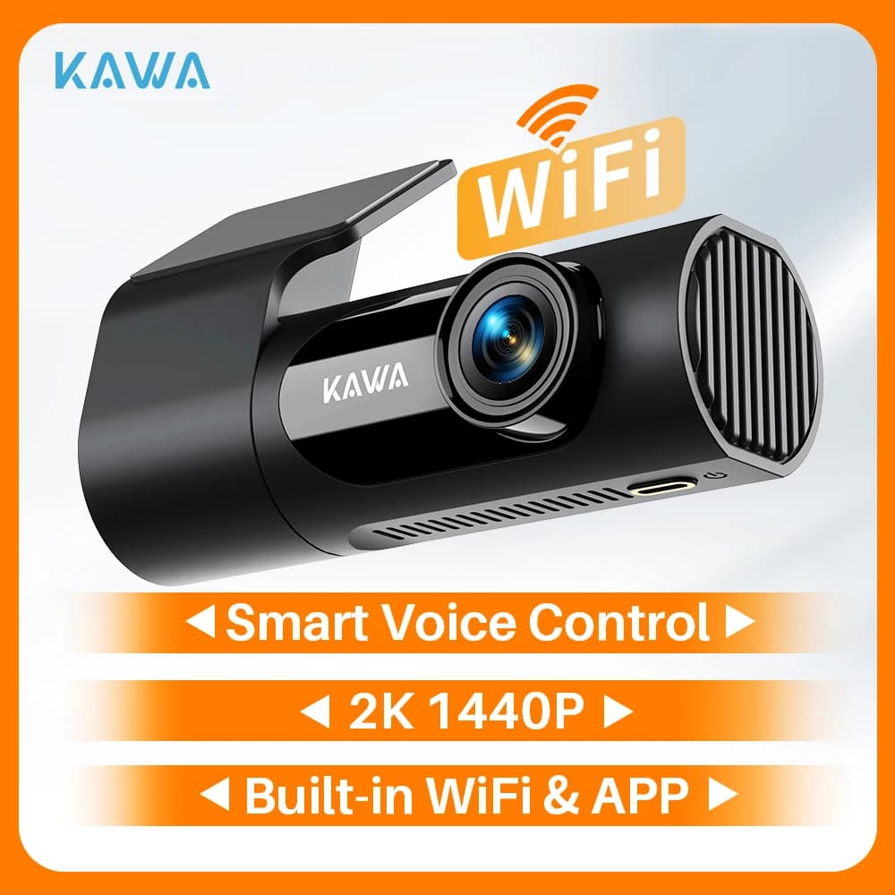 كاميرا لوحة قيادة KAWA D6 بدقة 1440P، مسجل فيديو 2K، تحكم عبر WiFi/التطبيق/الصوت، كاميرا WDR مع مستشعر G، رؤية ليلية، كاميرا مخفية