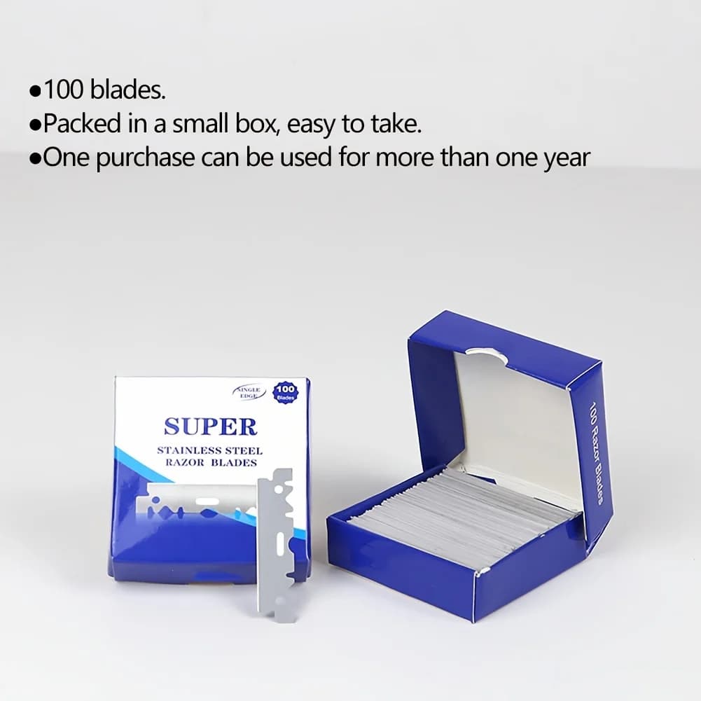 100 قطعة شفرات حلاقة أحادية الجانب - شفرات حلاقة آمنة من الفولاذ المقاوم للصدأ للرجال، أدوات حلاقة احترافية للحلاقين - 4